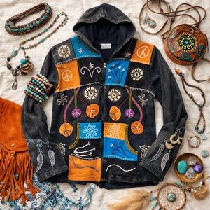 ✨ Artisan Boho Patchwork Jacket | Handcrafted Folk Art | Size Small.